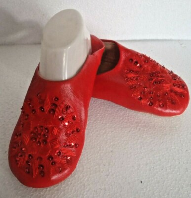 MOROCCAN * RED* LEATHER SEQUINED SLIPPERS  