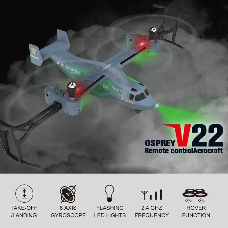 SYMA 2.4G 4CH Remote Control RC V-22 Osprey Model Military Helicopter Plane Toys - Image 4 of 4