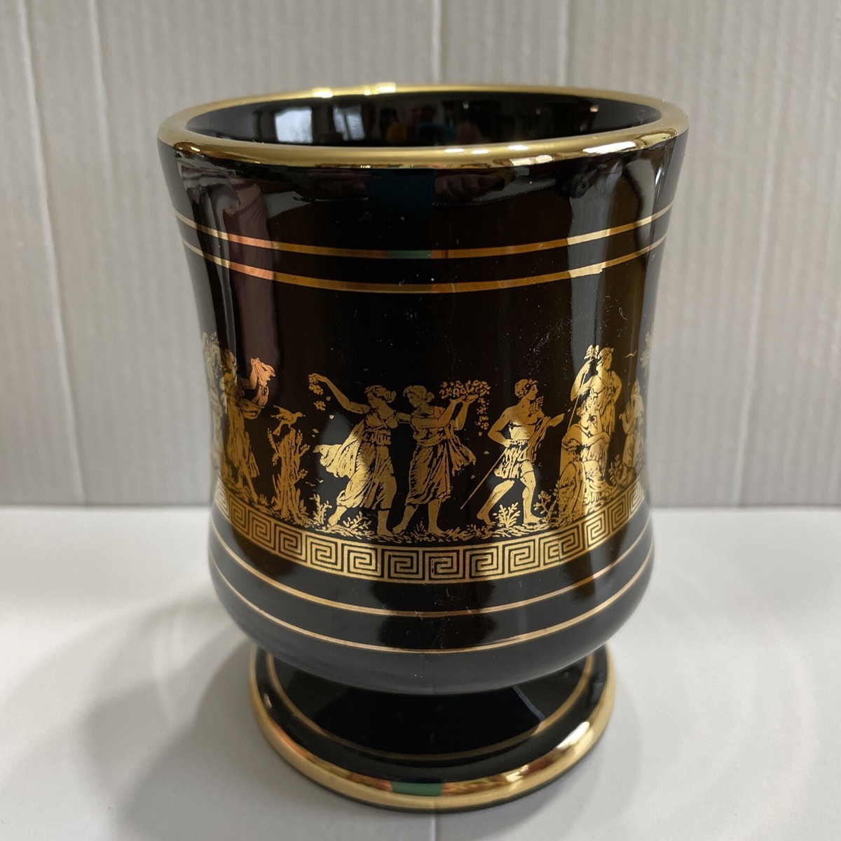 Vintage KE Greece 24K Gold Hand Made Vase Greek Mythology 4 1/4