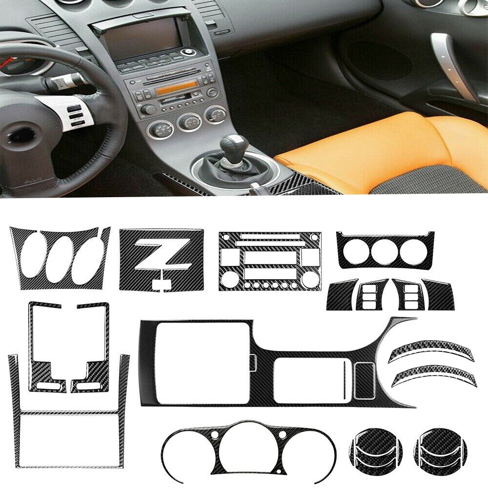 28Pcs For Nissan 350Z 2003-2009 Carbon Fiber Interior Full Set Decor Frame Cover