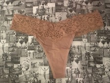 NWT Victoria's Secret Cotton Lace-waist Thong Panty Praline  65H8  Medium M