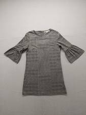 Gypsies & Moondust Women Shift Dress M Gray Black Plaid Bell Sleeve Back Zip