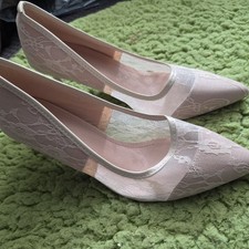 Women  s White Lace Pointed Toe Pumps, Med Heel, EU 38 US 7.5 UK 5