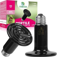 50W Ceramic Heat Emitter 2 Pack , Reptile Heat Lamp Bulbs, Ceramic Heater for A