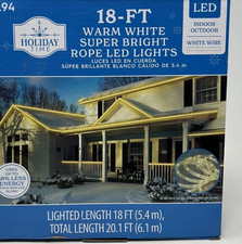Holiday Time 18 Ft Warm White Rope LED Lights White Wire New