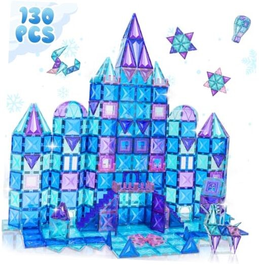 130Pcs Frozen-Themed Magnetic Building Tiles for Girls – 3D Diamond Blocks STEM Toy