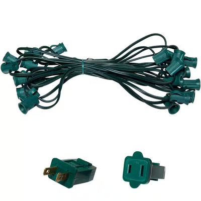 25 Ft. C7/E12 Green Wire Socket Stringer with 6 In. Spacing