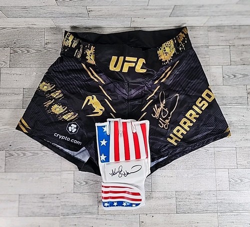 Kayla Harrison signierte UFC Venum Shorts & Handschuh PSA Trunks Damen MMA Judo Gold