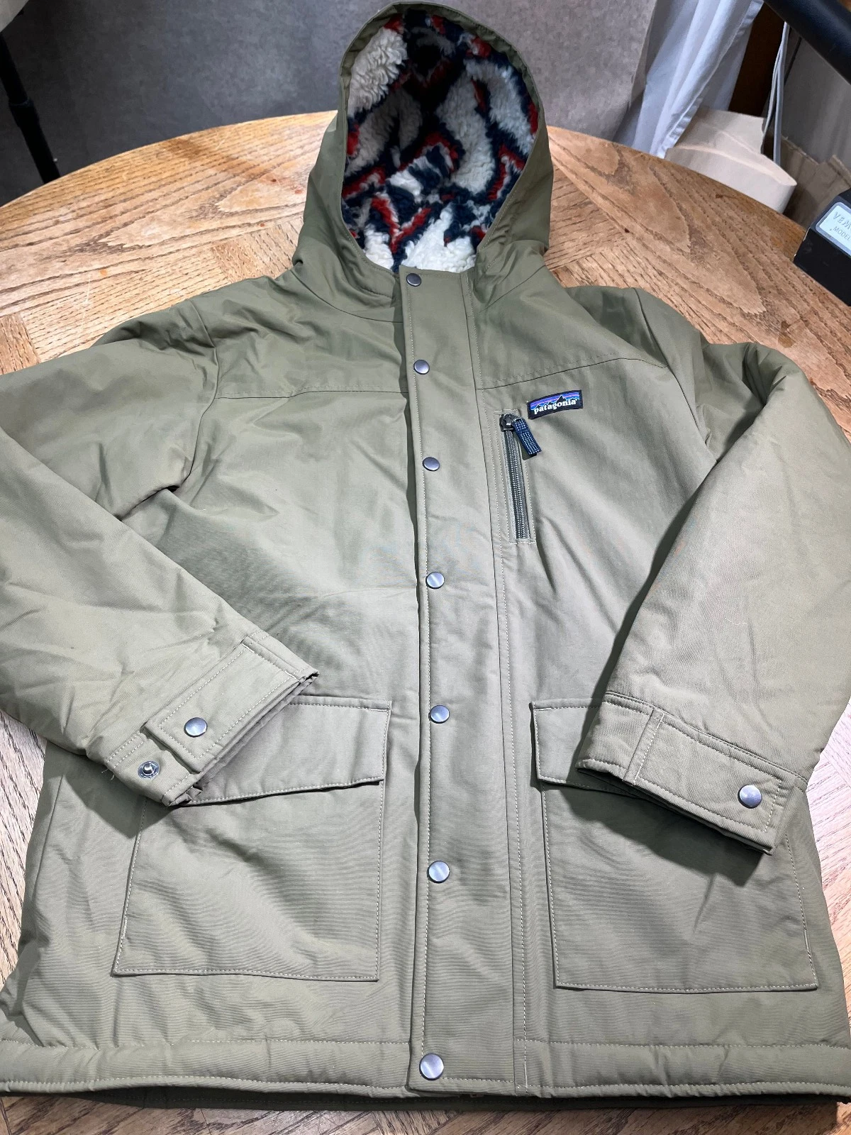 Patagonia Infurno Jacket Youth L 12 Pile Fleece Lined Hooded Coat Green EUC