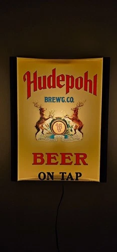 VINTAGE HUDEPOHL BREW'G BEER ON TAP LIGHTED SIGN-ALE-BAR-STAG-CINCINATI-WHO DEY
