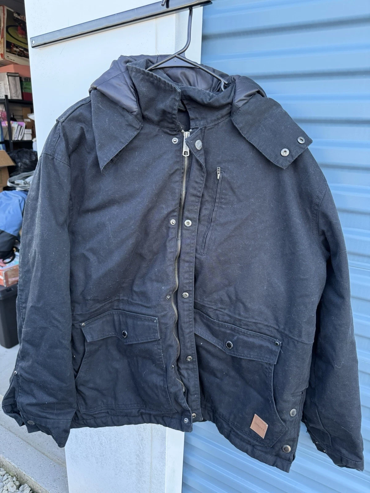 Men's Stanley Hooded Canvas Heavy Duty Workwear Jacket Sherpa Lining Size L - product detail image 1