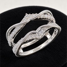 14K White Gold 0.30 CTW Diamond Double Band Ring Enhancer Size 6.5