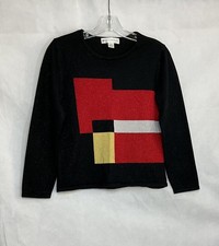 VTG Petite Sophisticate Sz M Sweater Knit Black Abstract Colors Metallic Design