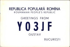 QSL radio card YO3JF 1963 Bucharest Romania USSR Gustav Large Letters