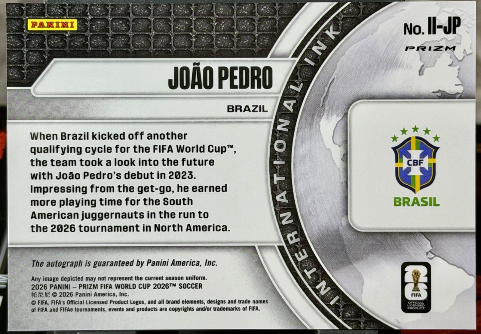 Joao Pedro 2026 Panini Prizm World Cup #II-JP Auto Silver Wave Prizm view 2