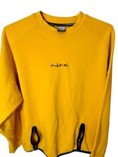 Vintage Nike Center Spellout Crewneck Sweatshirt Yellow Zipper Pockets Y2K L