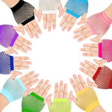 12 Pairs Neon Fishnet Gloves for Women - 80s 90s Fingerless Mesh Gloves,