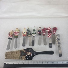 Christmas Holiday Cheese Spreaders Set of 10 Resin Handles  Ceramic Pie Server