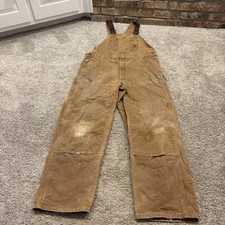 Carhartt 40x34 Bib Overalls Mens Brown Fair Distressed R06 Duck Canvas USA Made