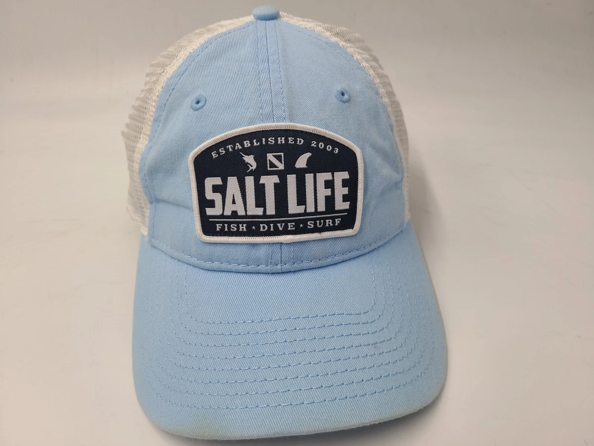 Chapeau Camionneur Salt Life Gris Et Marine – Dos Mesh, Logo Pêche, Snapback Homme – Occasion