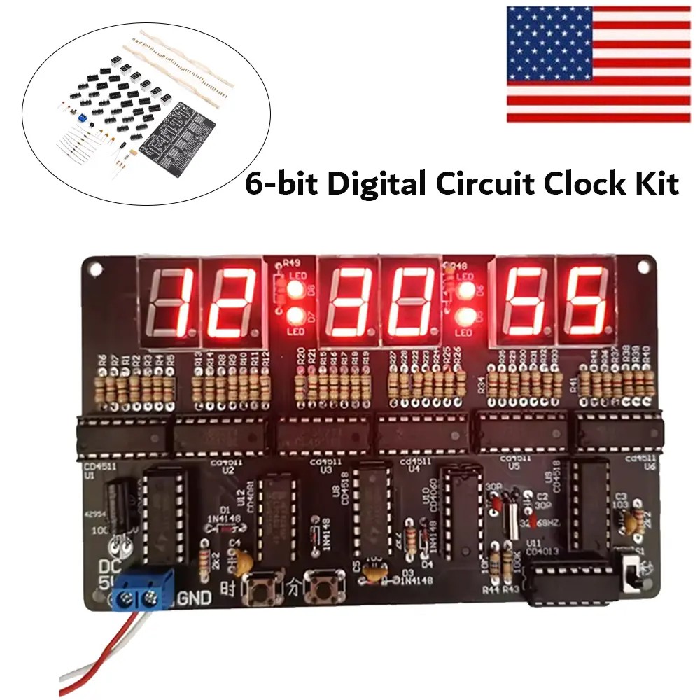 6 bit Digital Circuit Clock DIY Electronic Kit Electronic Clock Teaching Kit image