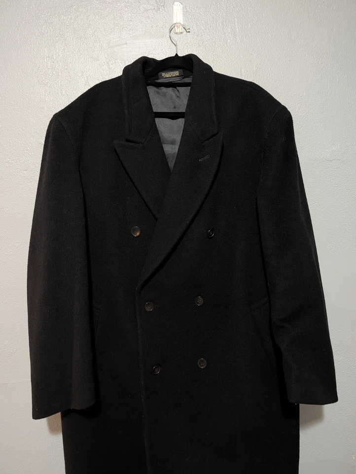 Abrigo Vintage Lana Cachemira 48R Negro Largo Completo Doble Pecho Clásico Unisex Foto 2 de 4