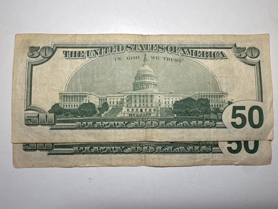 Large Portrait $50 Dollar Bill Banknote Old Design Vintage Federal Reserve Note - Image 3 of 3