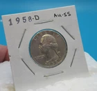 1958-D Washington 25 Cent Coin Quarter / 90% Silver / About Uncirculated