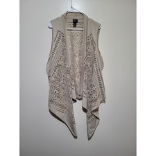 Chico's Travelers Vest Women 3 Tan Laser Cut Lace Open Front Draped