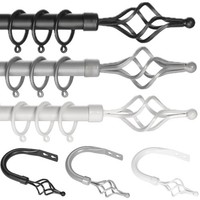 TWIST Extendable Metal Curtain Pole Track Rail Complete Set Includes Ring Finial
