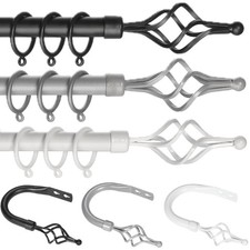 TWIST Extendable Metal Curtain Pole Track Rail Complete Set Includes Ring Finial