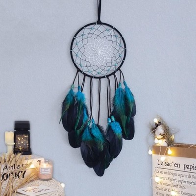 Blue Dream Catchers Handmade, Boho Traditional Circular Net for Wall Hanging