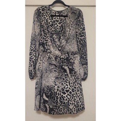 Express Animal Print Faux Wrap Dress Gray Black Snake Leopard Long Sleeve Large