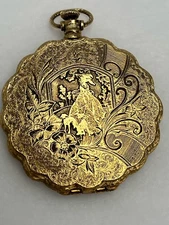 Vintage Max Factor Goldtone Watch Case Style Powder Compact 2”