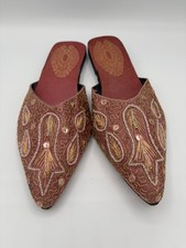 Ethnic Traditional Women Khussa Flat Shoes Juti Rose/Gold Beaded Leather 8 India