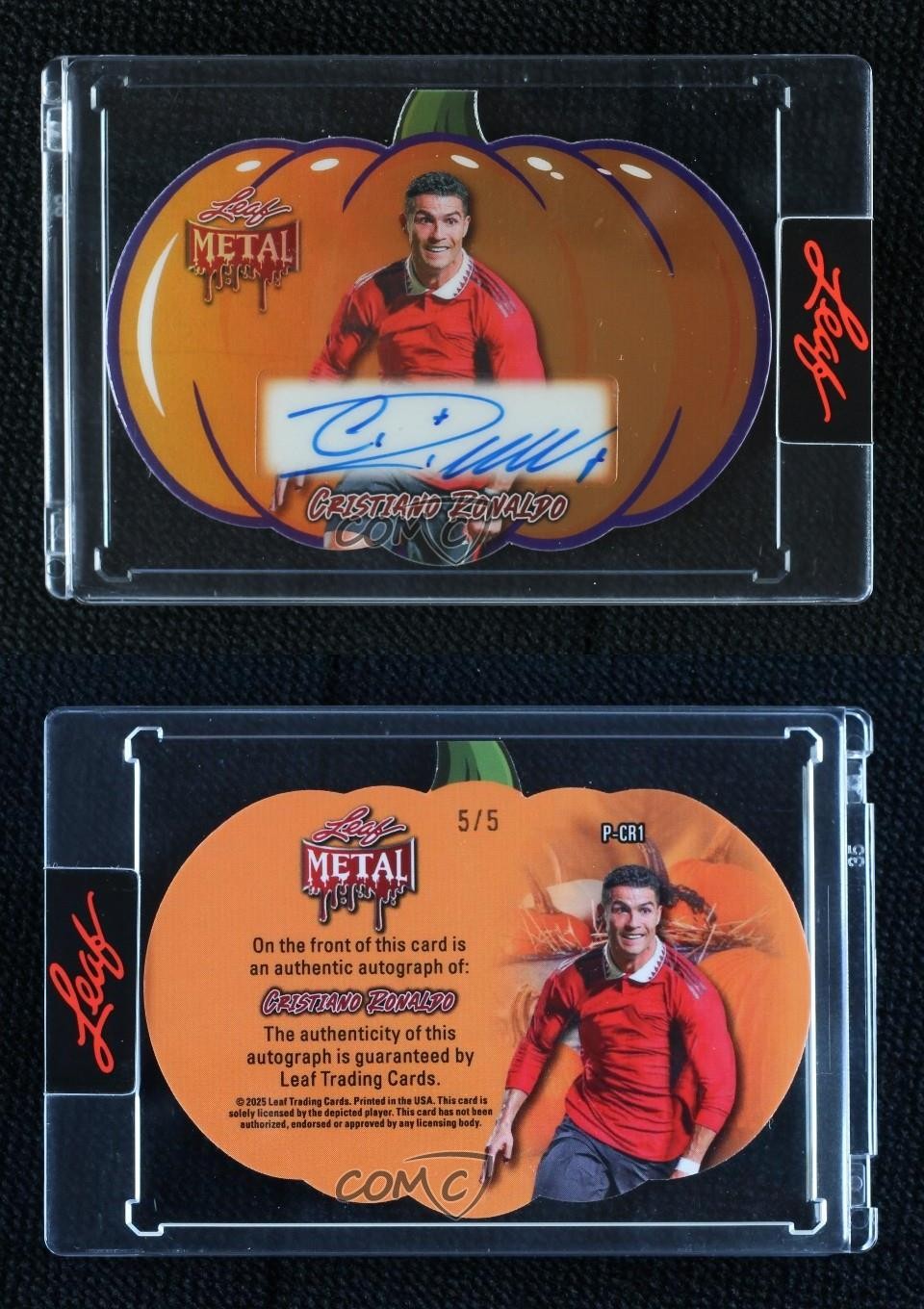 2025 Leaf Metal Halloween Purple Prismatic 5/5 Cristiano Ronaldo #P-CR1 Auto 4vc view 3