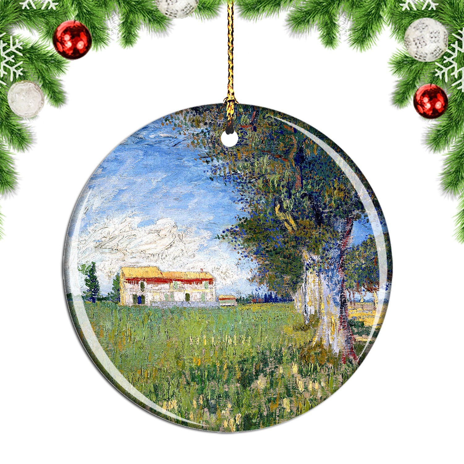 Van Gogh Farmhouse In A Wheat Field Pain Christmas ornament city travel souvenir