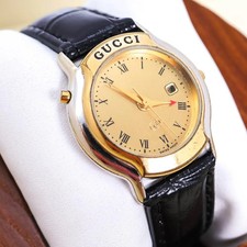 GUCCI 8200JR Gold Quartz Watch New Battery Vintage Leather Band Ships Fast!