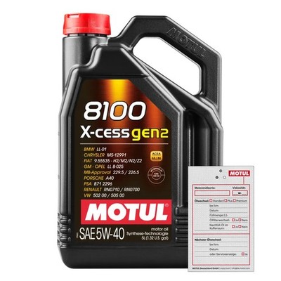 5 Liter MOTUL 8100 X-CESS GEN2 5W-40 für ACEA A3/B4 API SP BMW MB VW 502.00
