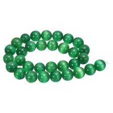 32pcs Dark Green Cat's Eye Stone Beads 12mm Round Crystal Loose Bead