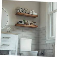Wood Floating Shelves Set of 2 - Rustic Shelf 24 inch - Made in Dark Walnut