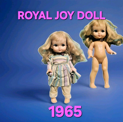 1965 Royal   JOY Doll BLONDE Striped Outfit   PURPLE Jewel NECKLACE 11''