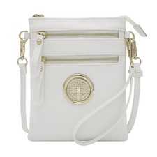 Small Multi Zipper Pockets Crossbody Bag with Detachable Wristlet White