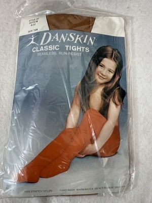 Vtg Danskin Dance Classic Tights Youth Girl Sz M 8-10 USA Sun Tan Brown