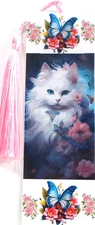 CAT WHITE, PINK FLOWERS, BLUE BUTTERFLIES , BIRD, CATS, DOGS, FAIRIES-BOOKMARKS