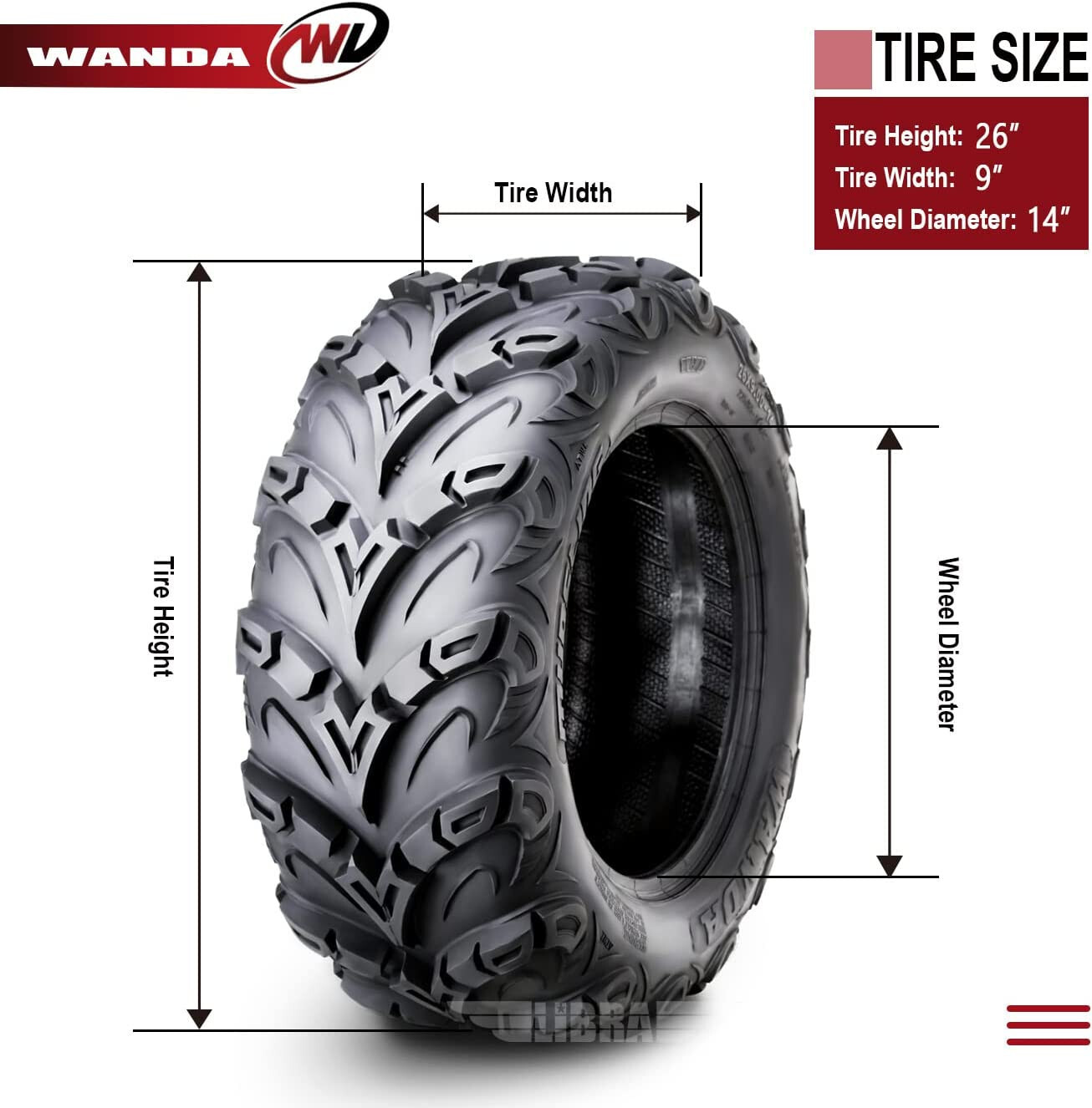 One WANDA Premium UTV ATV Tire 26x914 26x9x14 26x9.0014 6PR Mud Sling