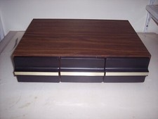 BROWN WOODGRAIN STORAGE CASE FOR CASSETTE TAPES HOLDS 36 TAPES 32
