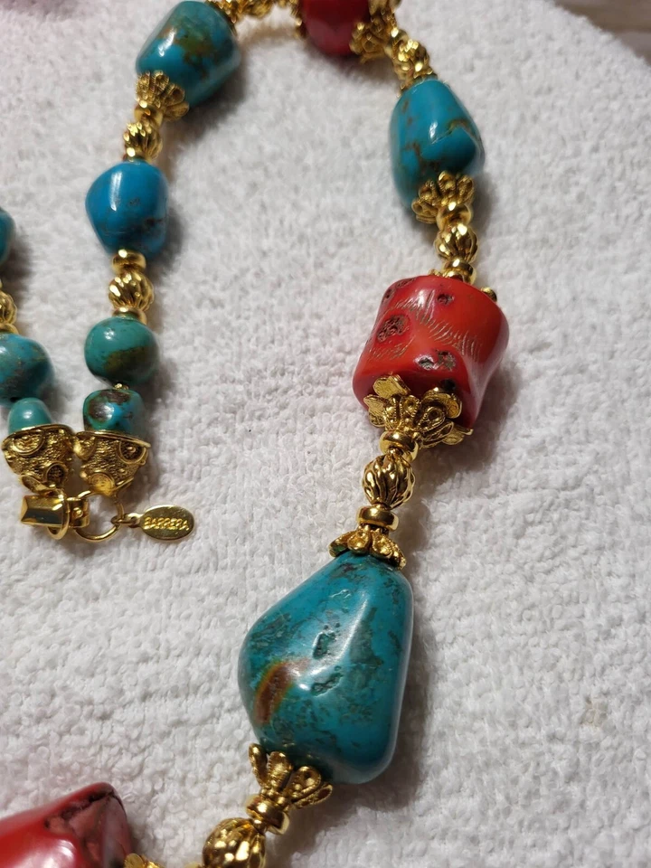 Colar Jose & Maria Barrera Coral Turquesa Goldtone Declaração 26 polegadas-PESADO 230g - Imagem 4 de 4