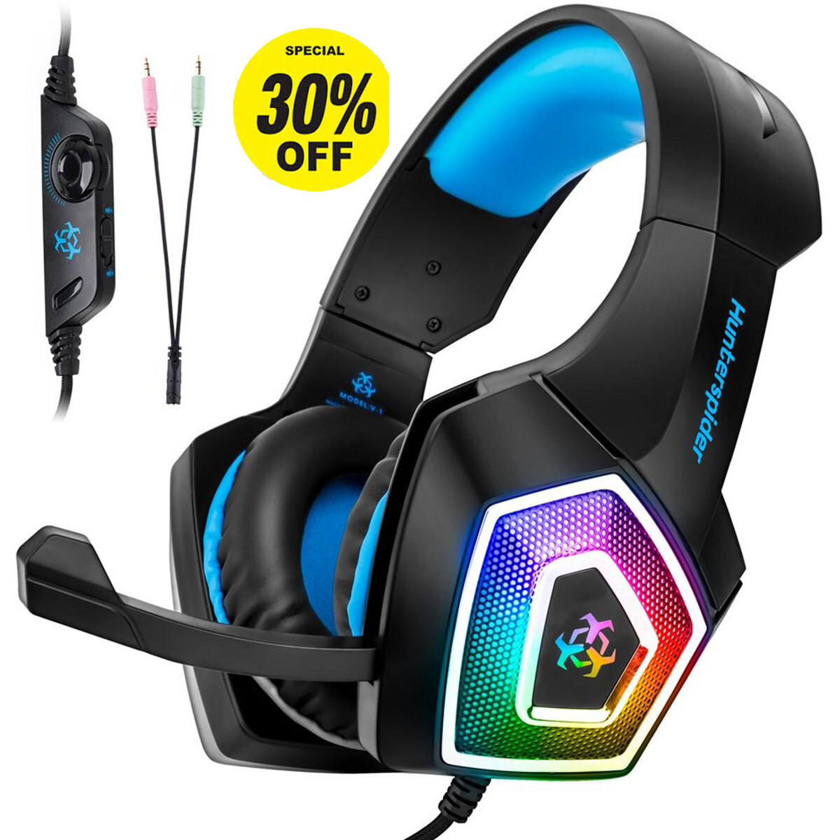 Gaming Headset W/ 3.5mm Mic Xbox One PS4 PS5 PC Bass Hunterspider-image