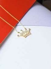 1Ct Round Cut Simulated Diamond Crown Pendant 14K Yellow Gold Plated Silver